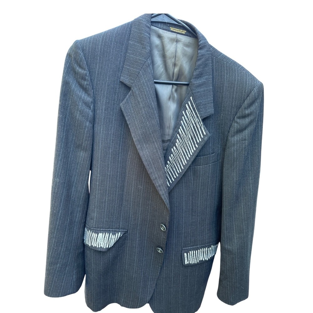 Milano Antons Mens 40S Pure Wool Pinstripe Blazer Embroidered Detail Gray 40‎